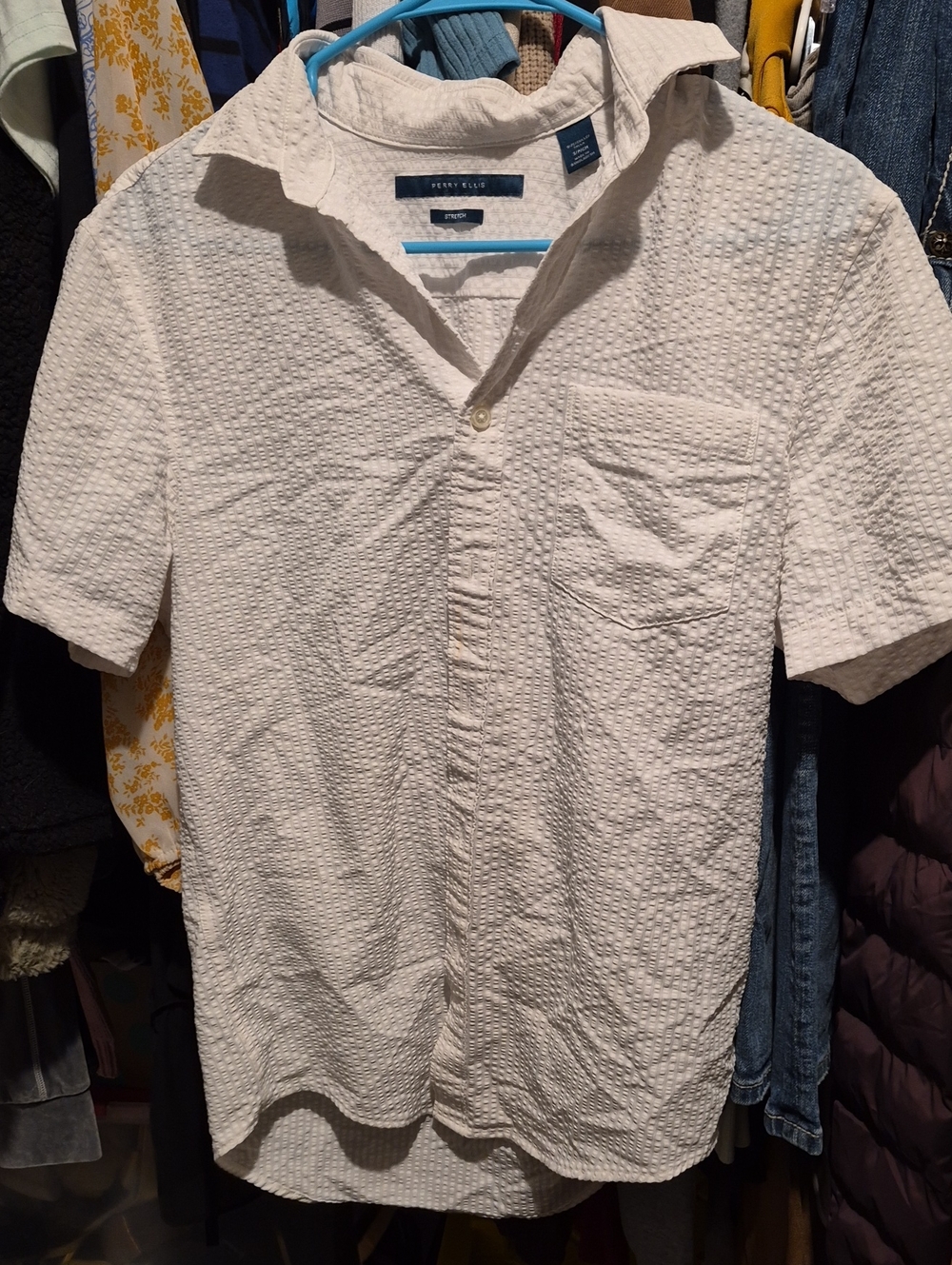 Perry Ellis Cream Textured Short-Sleeve Button-Down Shirt